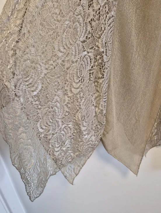 Vintage Ania A Sheer Lace Jacket Beige Asymmetrical Boho Whimsy Patchwork Sz M - Picture 7 of 13